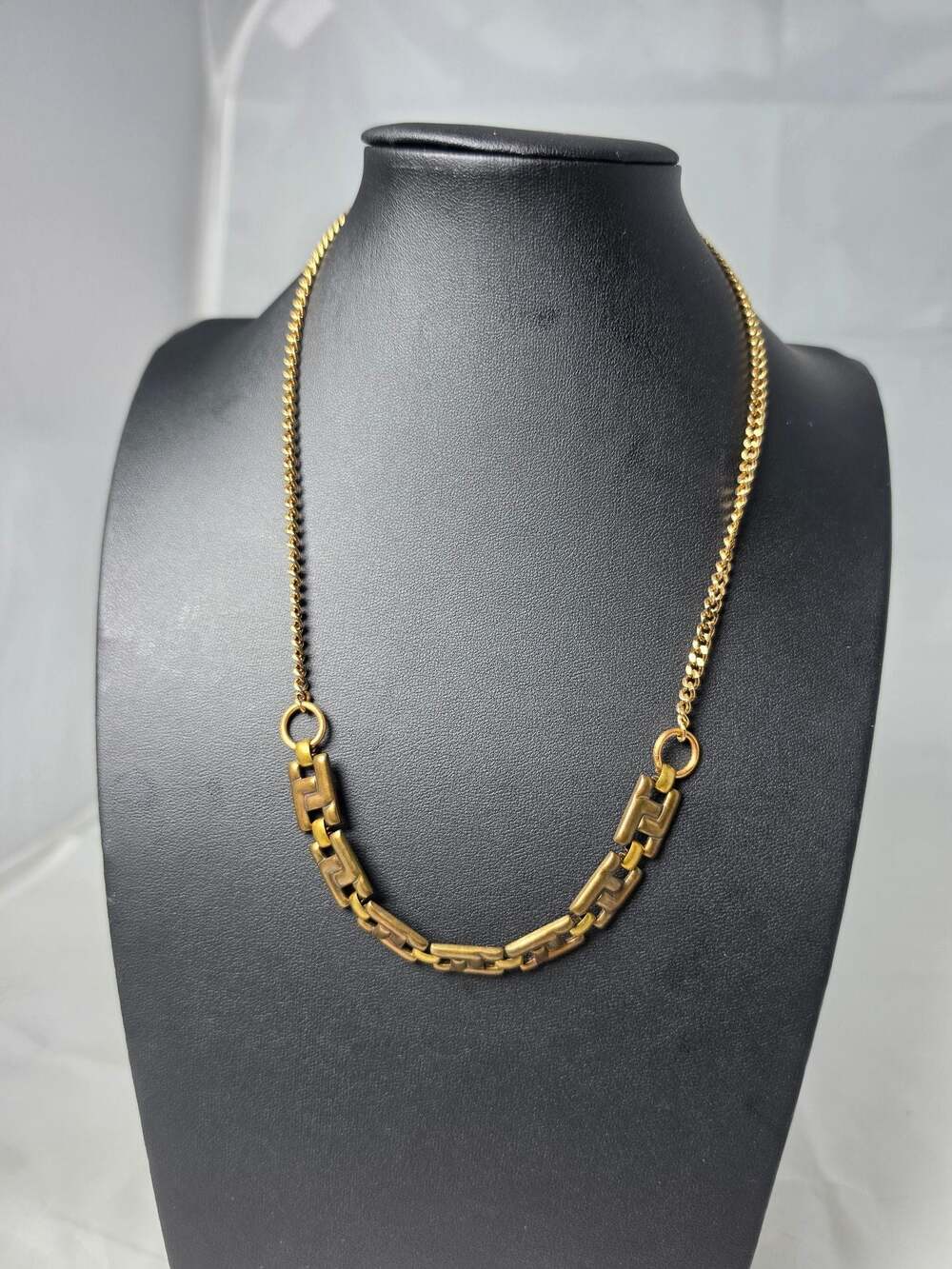 Twisted Silver Gold Tone Geometric Greek Key Link Necklace